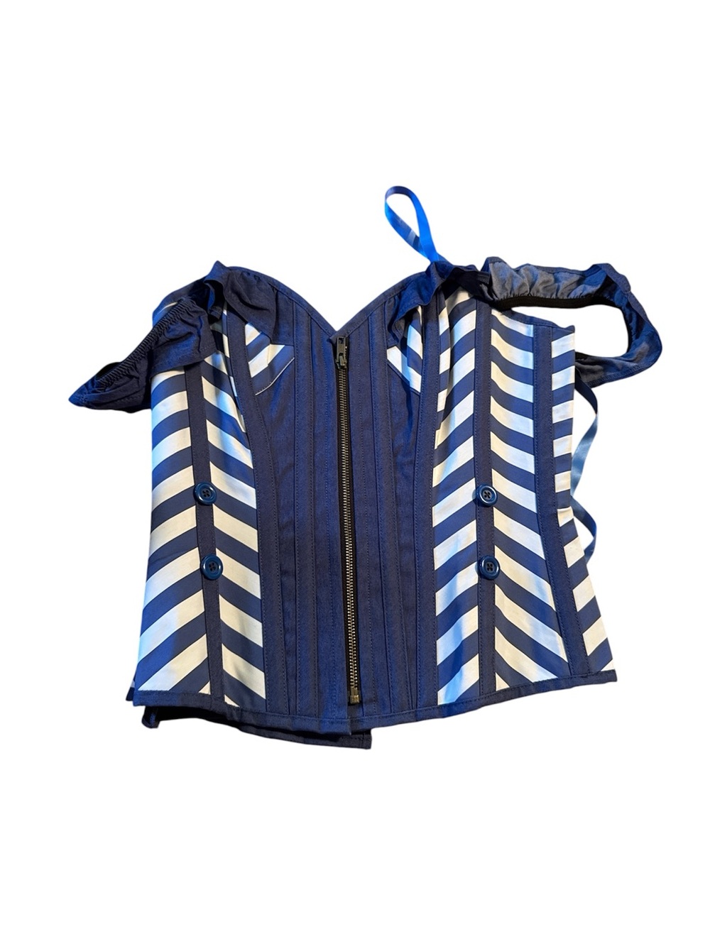 Corset story Navy Blue Striped Bustier Corset Top uk12